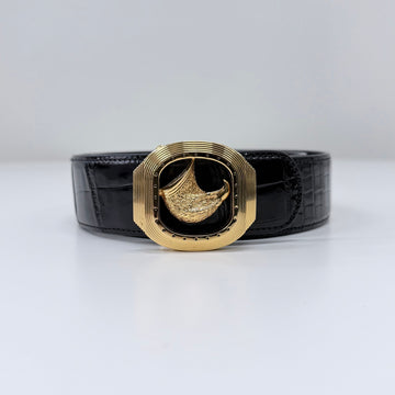 Stefano Ricci Round Logo Crocodile Leather Belt Black 158546295 [P]