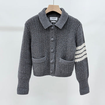 Thom Browne Women's Wool Cardigan Jacket with Diagonal Stripes Gray 38 158547558 [P]