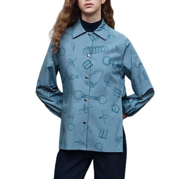 HERMES Damenhemdjacke aus gedrucktem Baumwoll-Popeline H6H0650DNKL36 158567603 [P]