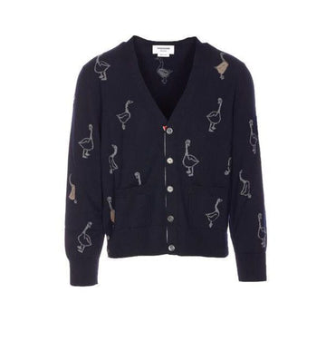 THOM BROWNE インタージャカードメルノウールVネックカーディガン MKC599A Y1051 415 151102660 [P]