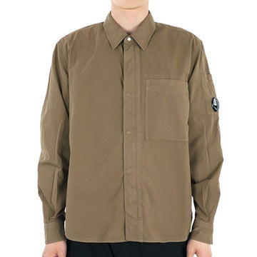 CP Company Lens Wappen Utility Zip-Up Shirt (Dark Beige) 14CMSH121A 002824G 339 54739886 [P]