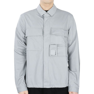 CP Company 23 S/S Logo Patch Gabardine Zip-Up Shirt (Harbor East) 14CMSH072A 006472A 805 54739892 [P]