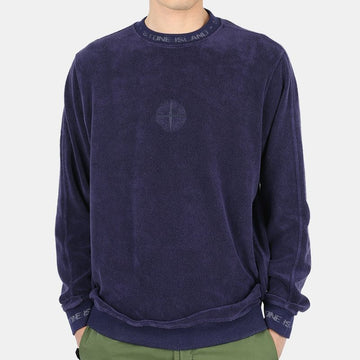 Stone Island 22 S/S Stone Men's Embroidered Logo Terry Fleece Sweatshirt (Bluenavy) V0027 54740570 [P]