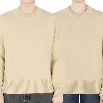 AMI Herzbestickter Logo-Strickpullover (Beige) 016714 54740658 [P]