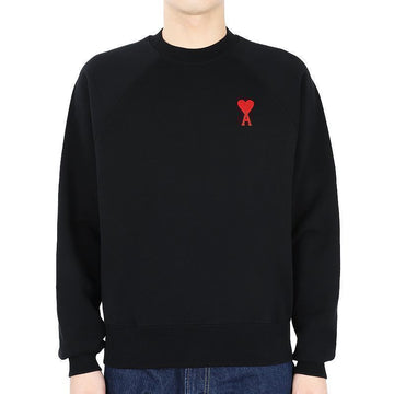 AMI Men's Small Heart Loopback Cotton Sweatshirt (Black) USW004 747 009 54740750 [P]