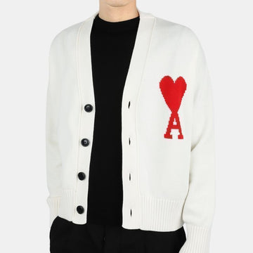 AMI Big Heart A Logo Oversized Cardigan (Ivory) 22 F/W 016 102 54742081 [P]