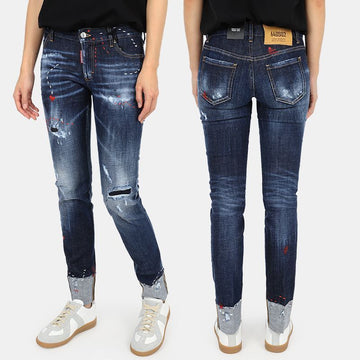 DSQUARED2 DQUISS Damen Skinny Jeans mit gesticktem Herz und gewaschenem Malprozess S75LB0628 54759700 [P]