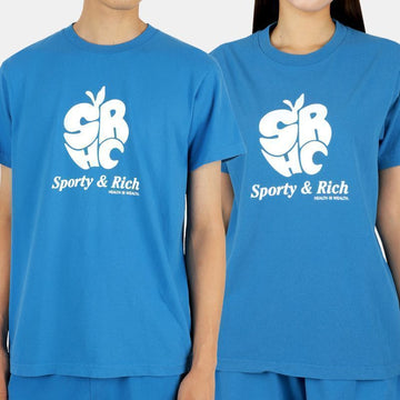 SPORTY & RICH 22 F/W Unisex Apple Logo T-Shirt (Ocean/White) 54764178 [P]
