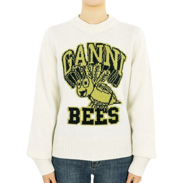 Ganni Women's BEE Graphic Pullover Wool Knit (Ivory) K1967 135 63710505 [P]