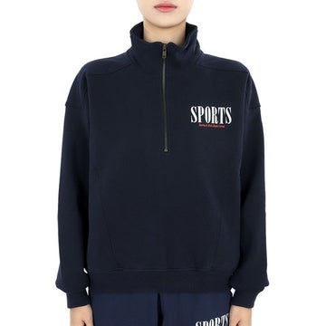 SPORTY & RICH Women Sport Logo Printed Half-Zip Sweatshirt (Navy) QZAW233 NA4 63711561 [P]