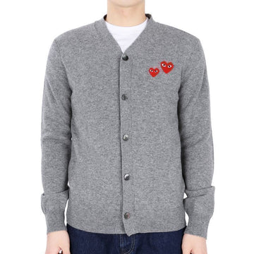 Comme Des Garcons Double Heart Patch Cardigan (Gray) P1 N072 MED GRAY 70660560 [P]