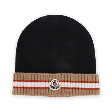 MONCLER Kariertes Logo-Patch Wollmütze (Schwarz) 3B00005 M1241 999 118006447 [P]