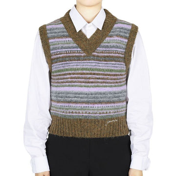 Ganni Women's Soft Stripe Wool Knit Vest (Brown) K2356 838 121522350 [P]