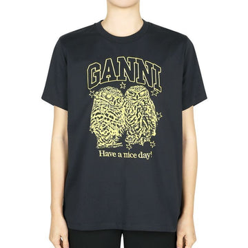 GANNI 女性OWLグラフィック半袖Tシャツ(チャコール) T4059 252 122695526 [P]