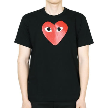 COMME DES GARCONS メンズ レッド ハート プリント 半袖 (ブラック) AX-T112 1 BLACK 133080586 [P]