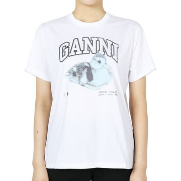 Ganni Women's Ducky Print Relaxed Short Sleeve (White) T4290 151 133617848 [P]