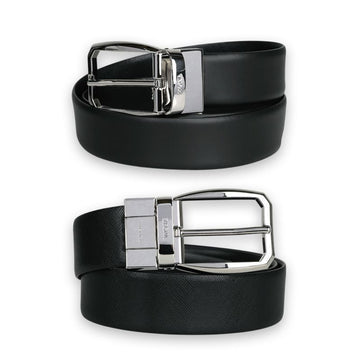 ZEGNA リバーシブルレザー ベルト(ブラック) LHROM B007PZ 001 130757479 [P]