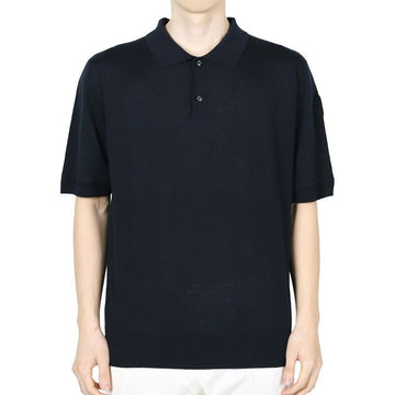 Moncler Men's Silk Linen Logo Patch PK Short Sleeve (Navy) 9A00004 M6752 742 131853494 [P]