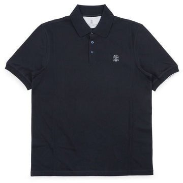 BRUNELLO CUCINELLI 男性用 チェストロゴ PK 半袖 (ネイビー) ME8548788 CD361 153186197 [P]
