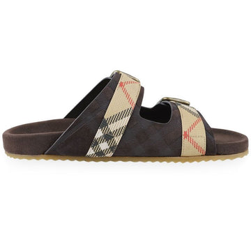 Burberry Men's Check Double Buckle Sandal Slippers (Brown) 8118887 C1170 153242145 [P]
