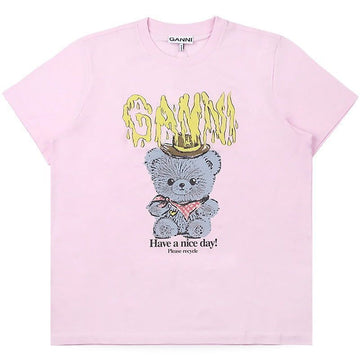 GANNI ウィメンズ カウボーイ ベア プリント Tシャツ(ピンク) A1050074 868 155262037 [P]