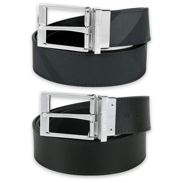 Burberry Men's Check and Leather Reversible Belt (Charcoal/Black) 8064959 A1208 144365852 [P]