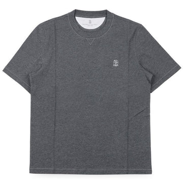 Brunello Cucinelli Men's Embroidered Logo Stitch Short Sleeve (Gray) M0B131328G CV220 151464878 [P]
