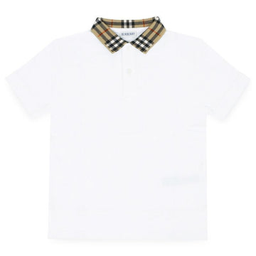 Burberry Kids Check Collar Neck PK Short Sleeve (White) 8105571 A1464 12,14Y 152161106 [P]