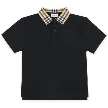 Burberry Kids Check Collar Neck Short Sleeve T-shirt (Black) 8105570 A1189 8,10Y 152161076 [P]