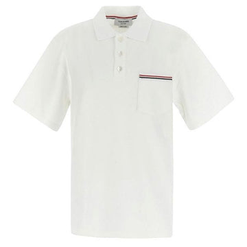 THOM BROWNE Kurzarm-T-Shirt aus Baumwollinterlock mit RWB-Tasche (MJP171A J0029 100) 157147091 [P]