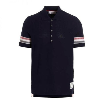 THOM BROWNE トリミングテクスチャーコットン半袖ポロシャツ 157147069 [P]