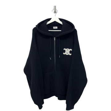 Celine Triope Wool Ribbed Knit Hooded Zipper Cardigan 158607159 [P]