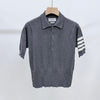 THOM BROWNE Cashmere Polo-Shirt mit Schrägbinde Grau 158608539 [P]