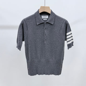 Thom Browne Cashmere Short Sleeve Polo Shirt Gray 158608539 [P]