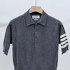 THOM BROWNE Cashmere Polo-Shirt mit Schrägbinde Grau 158608539 [P]