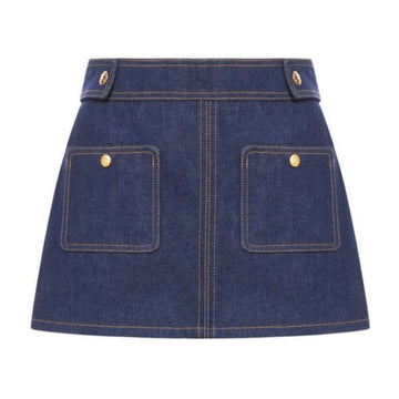 Celine Trapeze Mini Skirt in Raw Wash Denim (2S388224Z 07IN) 115856502 [P]