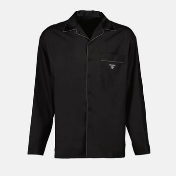 Prada Silk Long Sleeve Shirt with Logo Print - SC737 10HX F0002 75901529 [P]