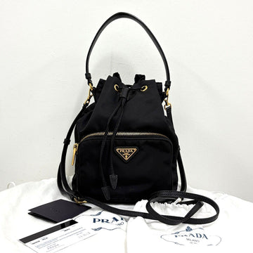 Prada Triangle Logo Nylon Bucket Bag Black (1BH038) 158628438 [P]