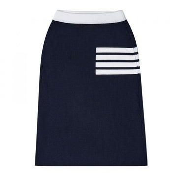 THOM BROWNE 4本ストライプダブルフェイスメリノウールAラインスカート 75854837 [P]