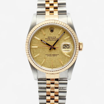 ROLEX 16233 Datejust 36 Leinen 18K Einfach Index Herren Kombi Uhr 1991 Jahrgang 158631419 [P]