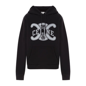 CELINE Männer Baumwoll-Fleece Lockere Kapuzenjacke Schwarz Weiß RY0JH 670Q 38AW 156558822 [P]