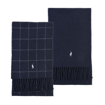 POLO RALPH LAUREN ポニーウィンドウペインチェックリバーシブルフリンジマフラー PC0743-433 144699069 [P]