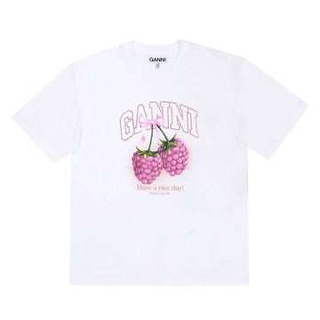 Ganni Heavy Cotton Raspberry Rhinestone Logo Women's T-Shirt 157225022 [P]