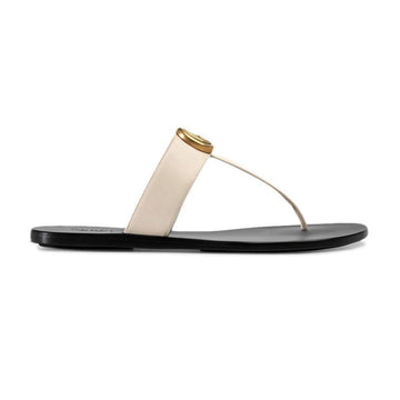 GUCCI Doppelte G Leder Flachsandalen Weiß 497444 A3N00 9022 154430096 [P]