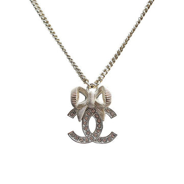 CHANEL Champagne Gold Ribbon Heart Necklace 158641780 [P]