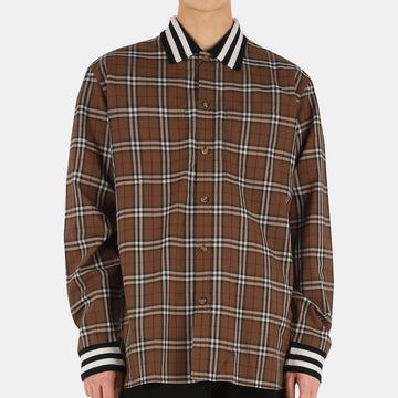 Burberry Men's Stripe Collar Check Shirt (Brown) 8048181 A9011 54654335 [P]