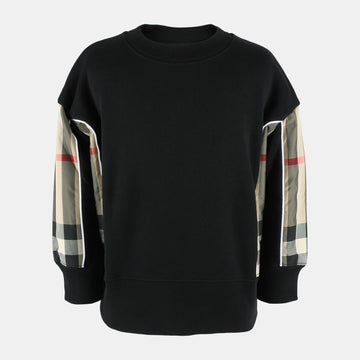 BURBERRY キッズ チェックパネル スウェットシャツ（ブラック/ベージュ） 8047621 54653170 [P]