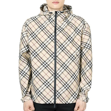 Burberry Men's Check Twill Embroidered Logo Hooded Jacket (Beige) 8101493 130679144 [P]