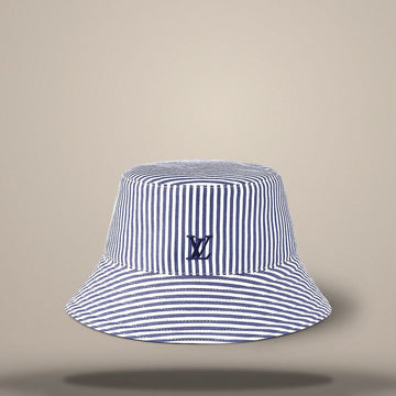 Louis Vuitton Reversible Striped Bucket Hat / Navy Blue M5158 158643288 [P]