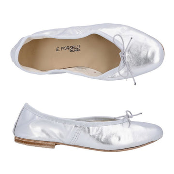 Porselli Leather Flat Shoes 95 Silver 157314644 [P]